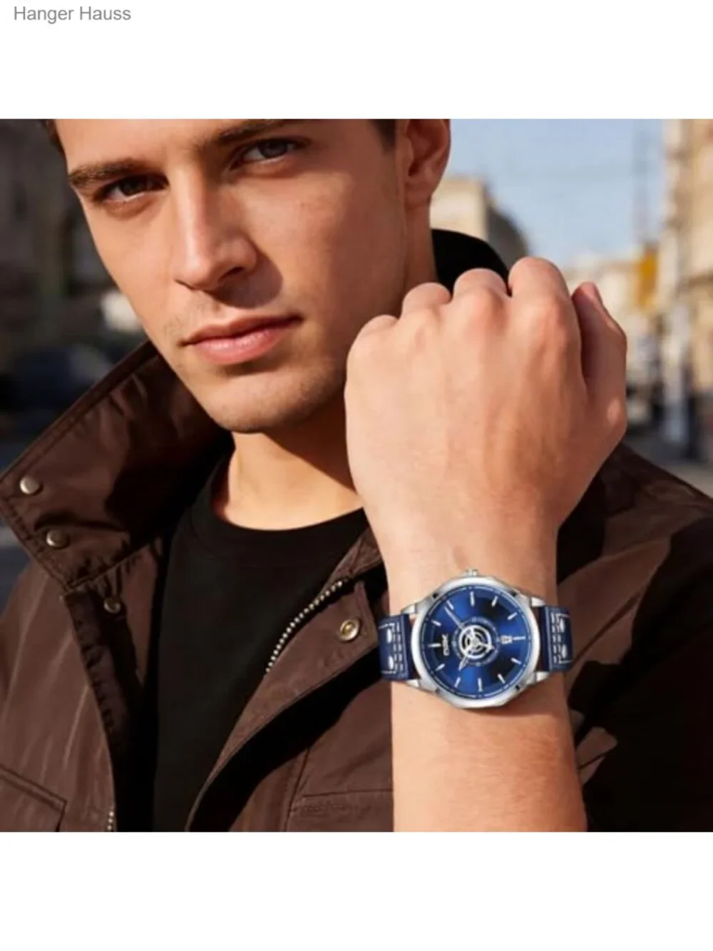 Men's 41mm Big Face Chronograph Watch Leather Strap 3ATM Waterproof Dress Watch